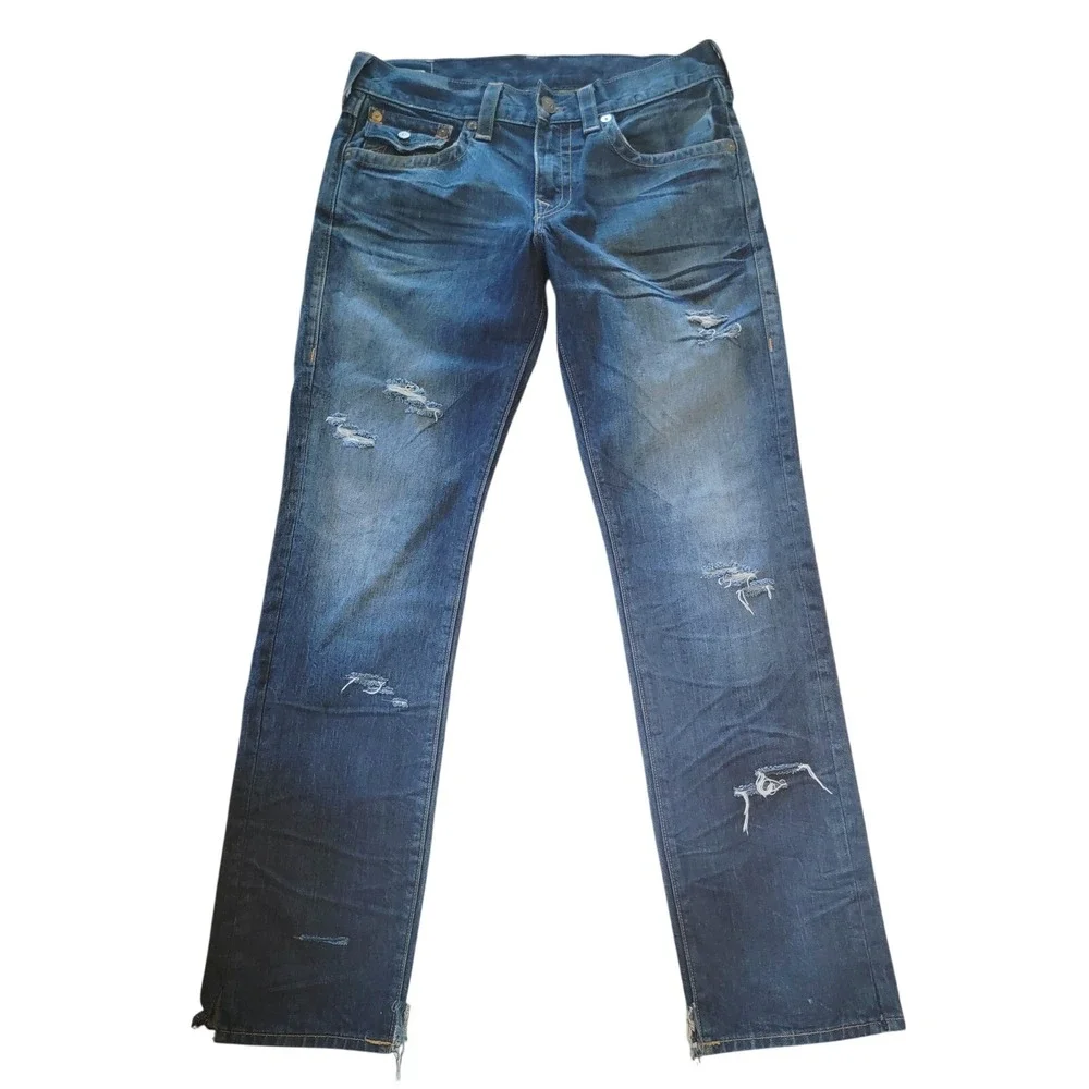 True Religion Geno Men's 32 Relaxed Slim Distressed Denim‎ Jeans USA Made
